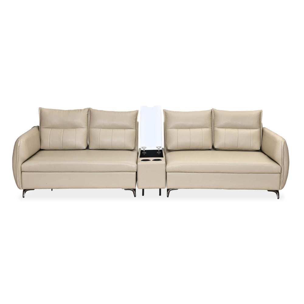 Infinia 2+2 Seater Leatherette Sofa Set with Rectangle Console- Beige