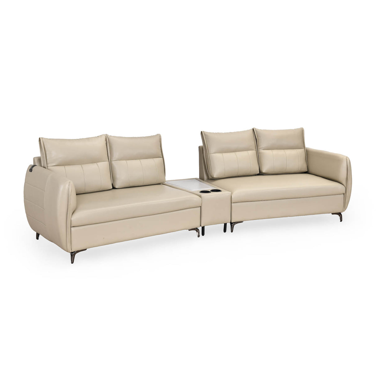 Infinia 2+2 Seater Leatherette Sofa Set with Triangle Console- Beige