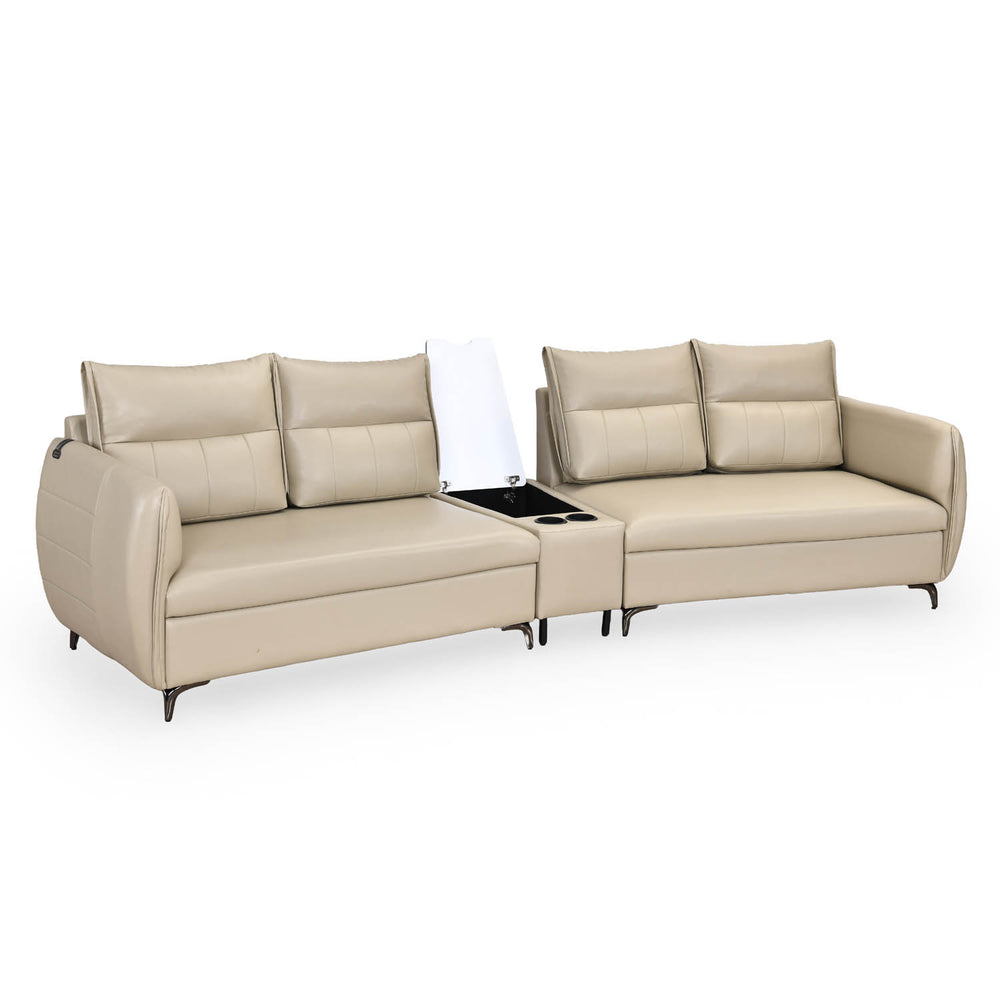 Infinia 2+2 Seater Leatherette Sofa Set with Triangle Console- Beige