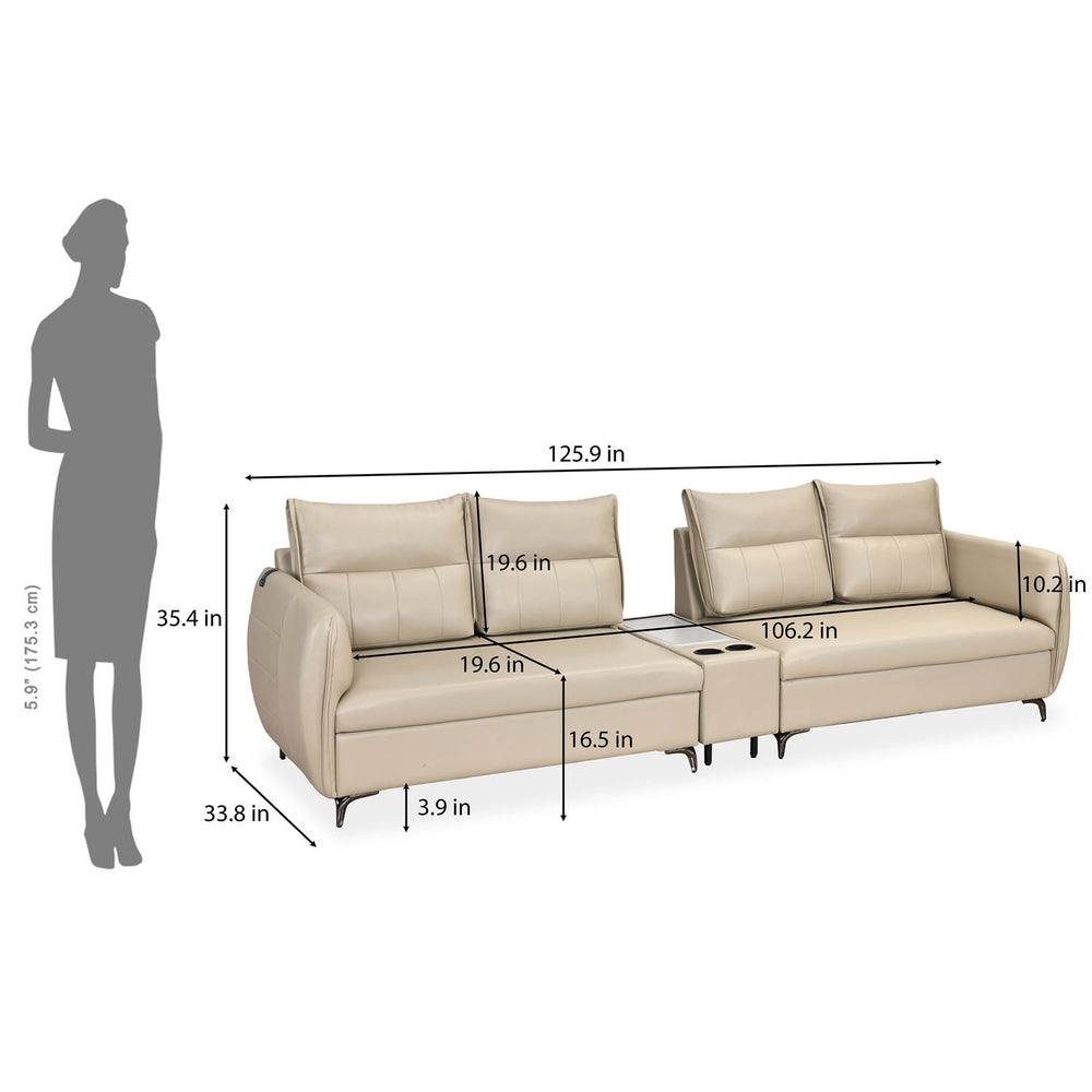 Infinia 2+2 Seater Leatherette Sofa Set with Rectangle Console- Beige