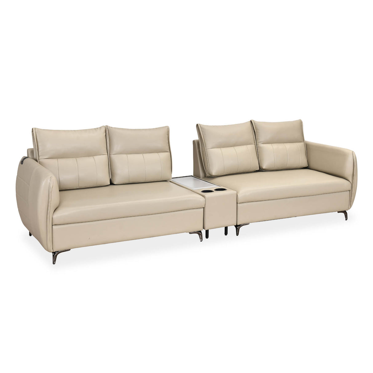 Infinia 2+2 Seater Leatherette Sofa Set with Rectangle Console- Beige