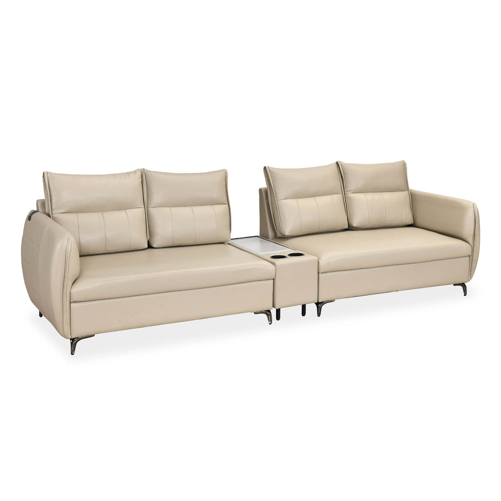 Infinia 2+2 Seater Leatherette Sofa Set with Rectangle Console- Beige