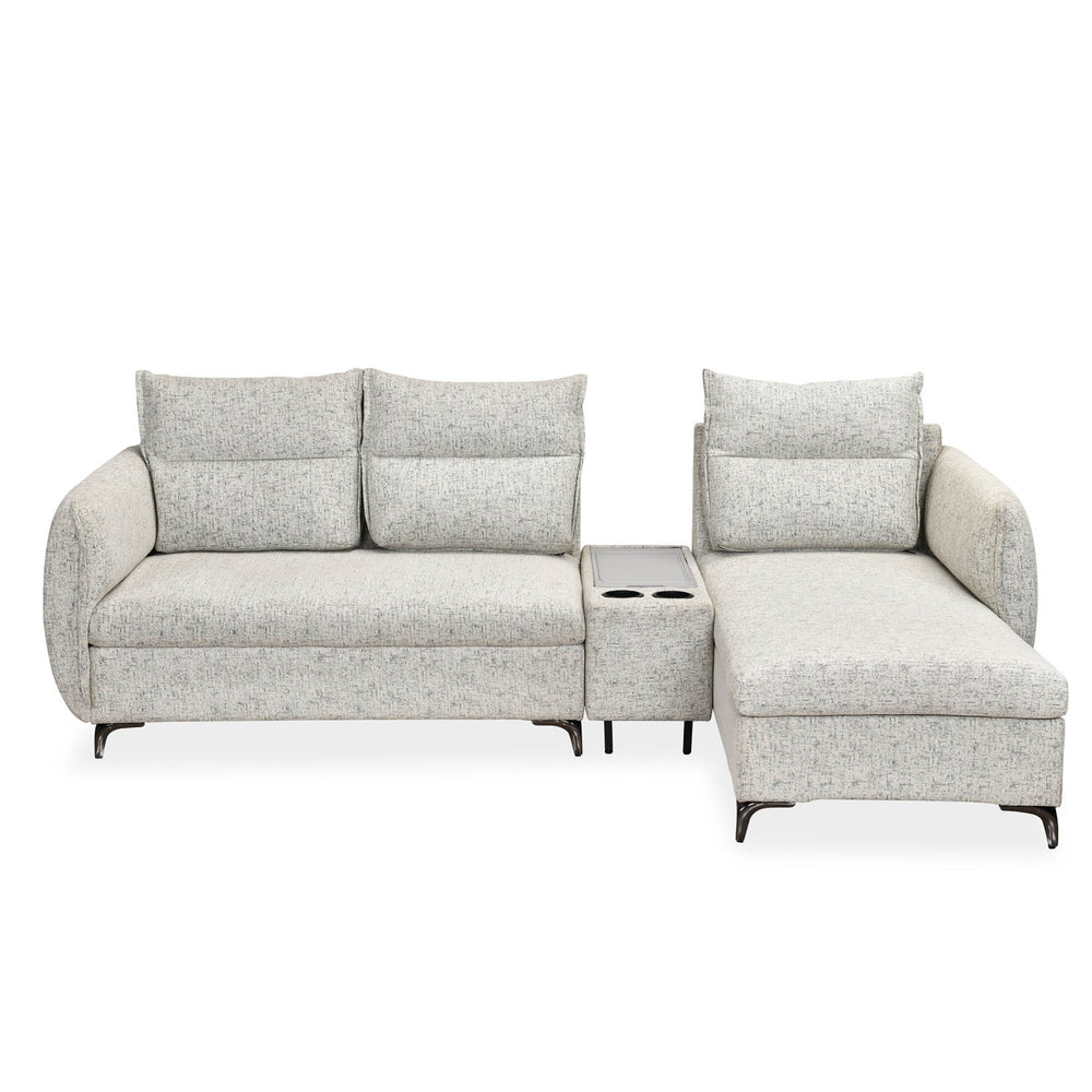 Infinia 3 Seater Fabric Sofa with Left Lounger and Rectangle Console- Off White