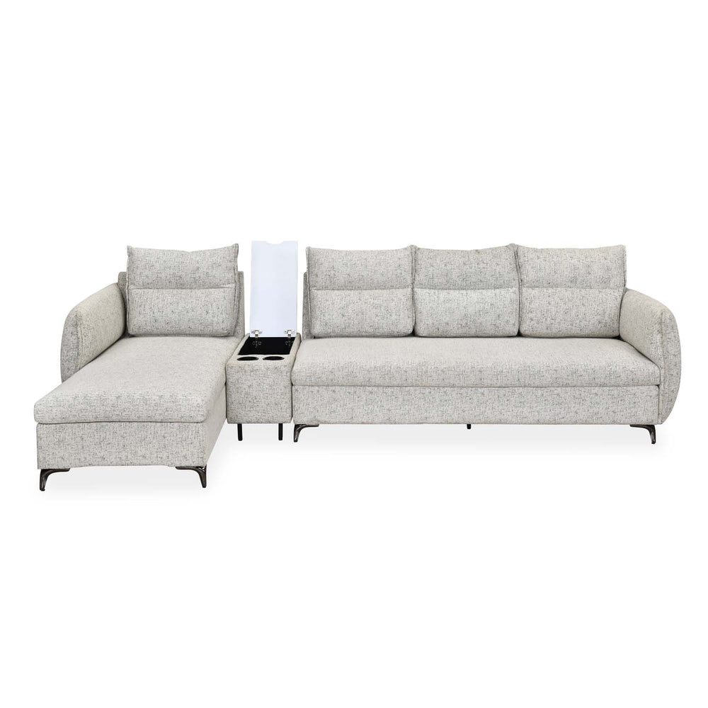 Infinia 4 Seater Fabric Sofa with Right Lounger and Rectangle Console- Off White