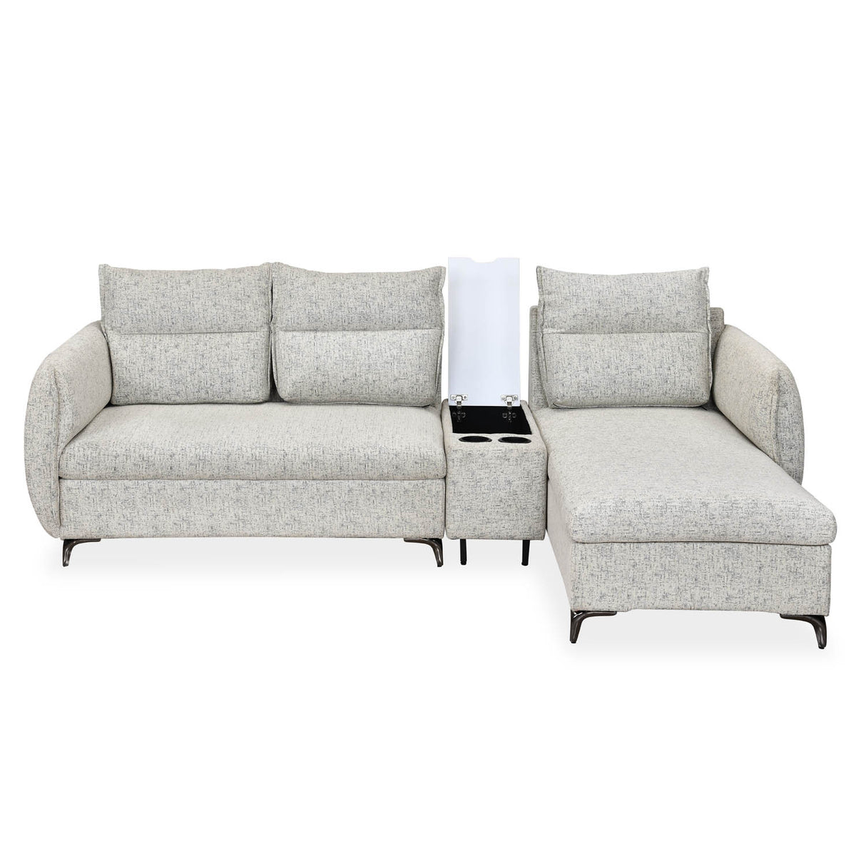 Infinia 3 Seater Fabric Sofa with Left Lounger and Rectangle Console- Off White