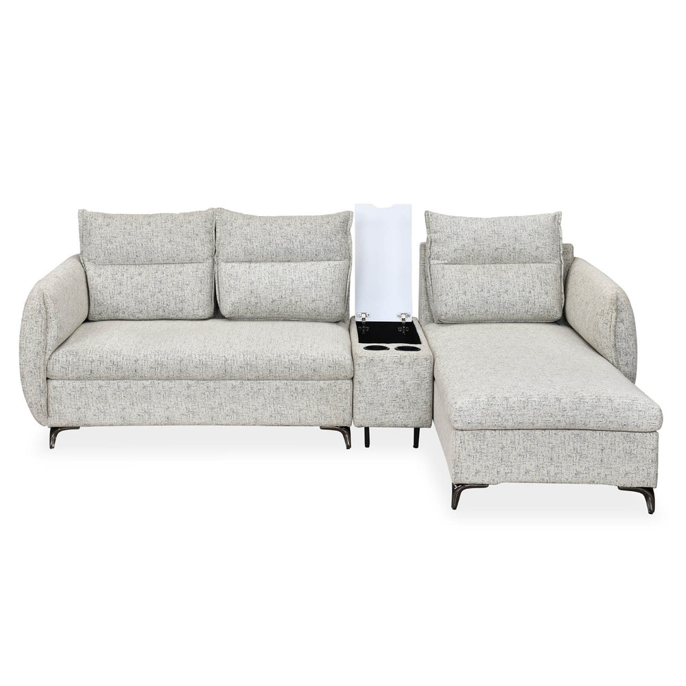 Infinia 3 Seater Fabric Sofa with Left Lounger and Rectangle Console- Off White