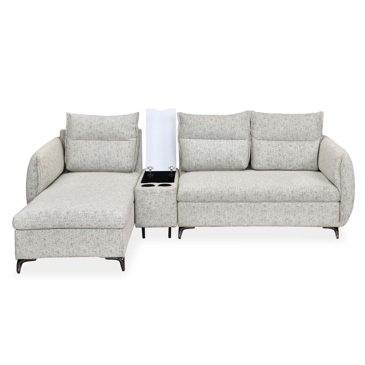 Infinia 3 Seater Fabric Sofa with Right Lounger and Rectangle Console- Off White
