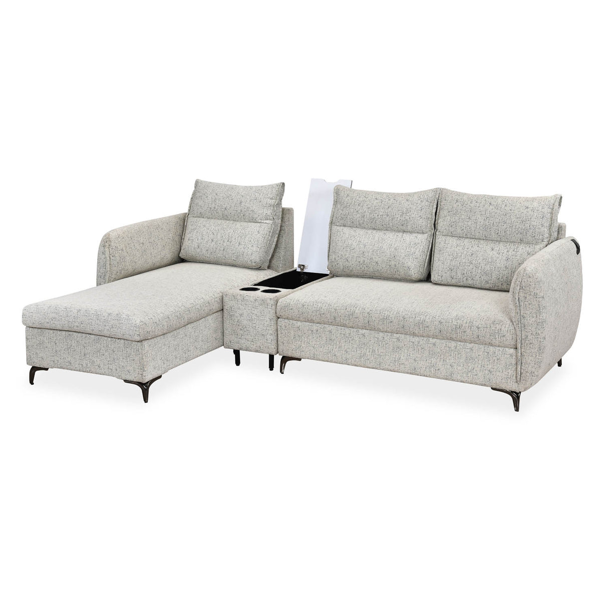 Infinia 3 Seater Fabric Sofa with Right Lounger and Rectangle Console- Off White