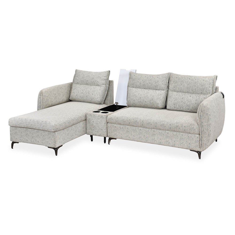 Infinia 3 Seater Fabric Sofa with Right Lounger and Rectangle Console- Off White