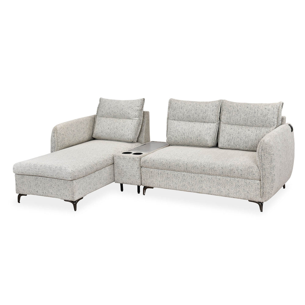 Infinia 3 Seater Fabric Sofa with Right Lounger and Rectangle Console- Off White