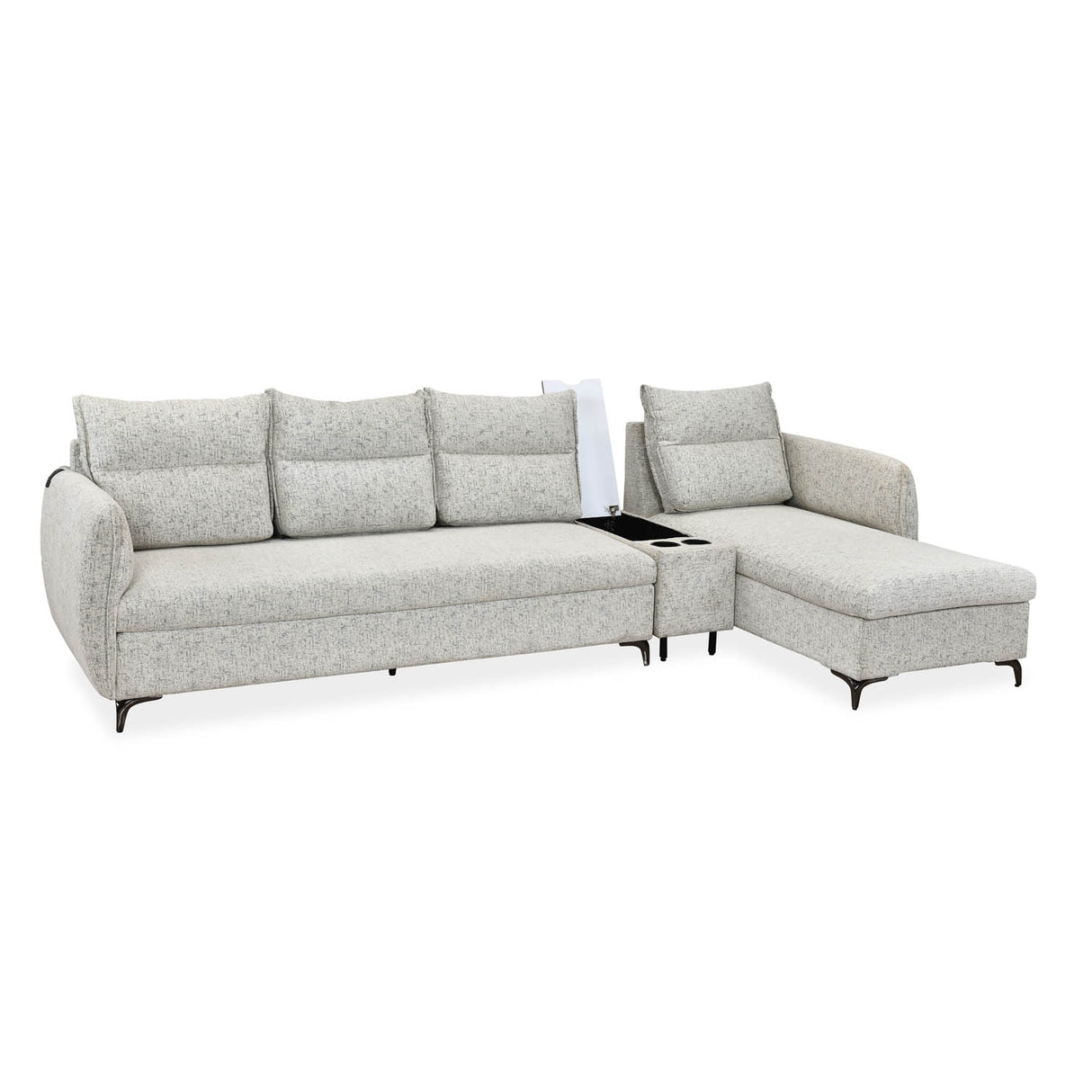 Infinia 4 Seater Fabric Sofa with Left Lounger and Rectangle Console- Off White