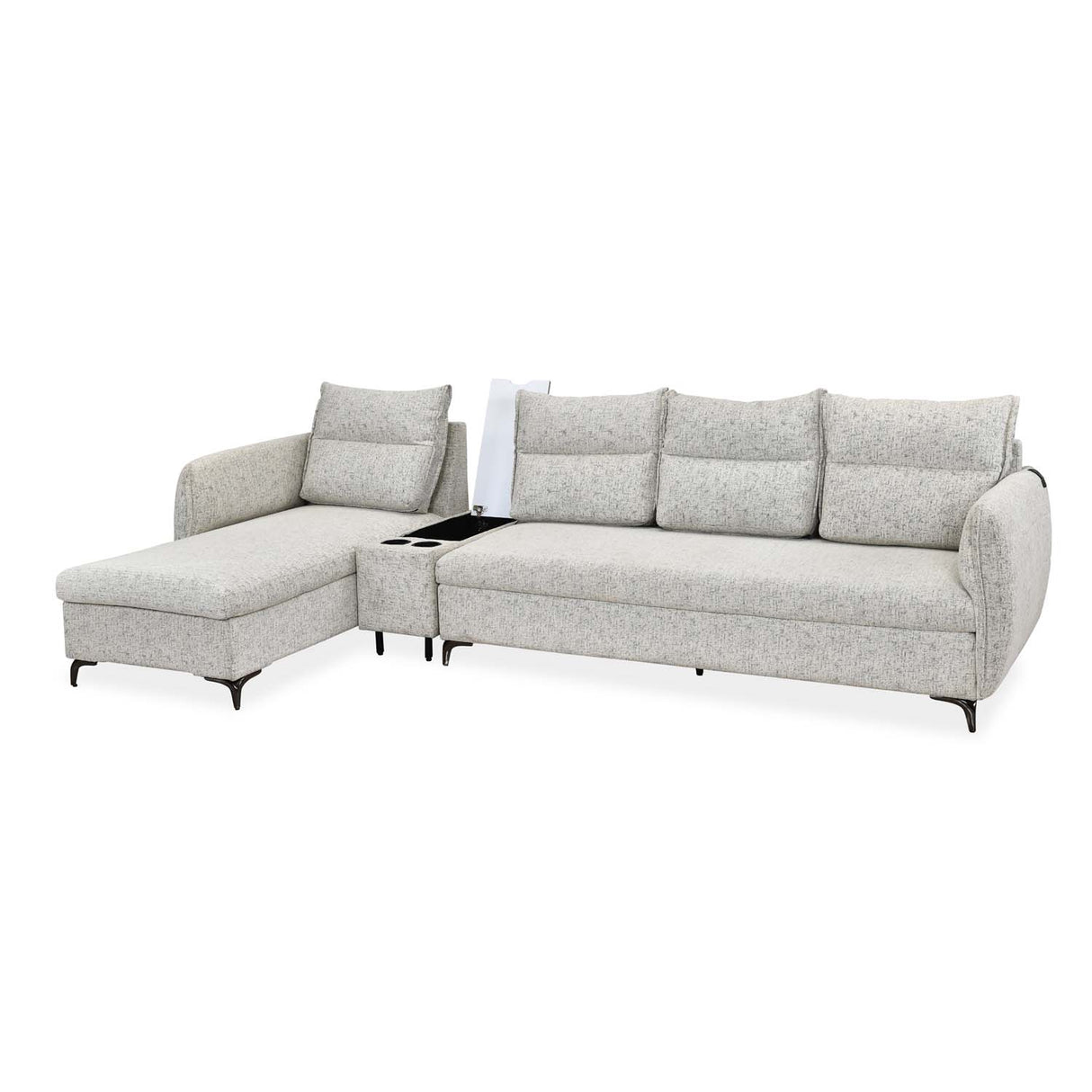 Infinia 4 Seater Fabric Sofa with Right Lounger and Rectangle Console- Off White