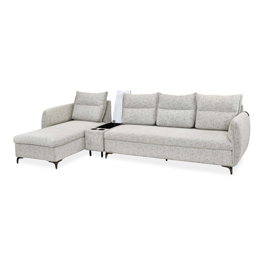 Infinia 4 Seater Fabric Sofa with Right Lounger and Rectangle Console- Off White