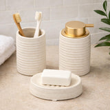 Fluted Stoneware Bath Accessories Set of 3- Cream