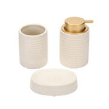 Fluted Stoneware Bath Accessories Set of 3- Cream