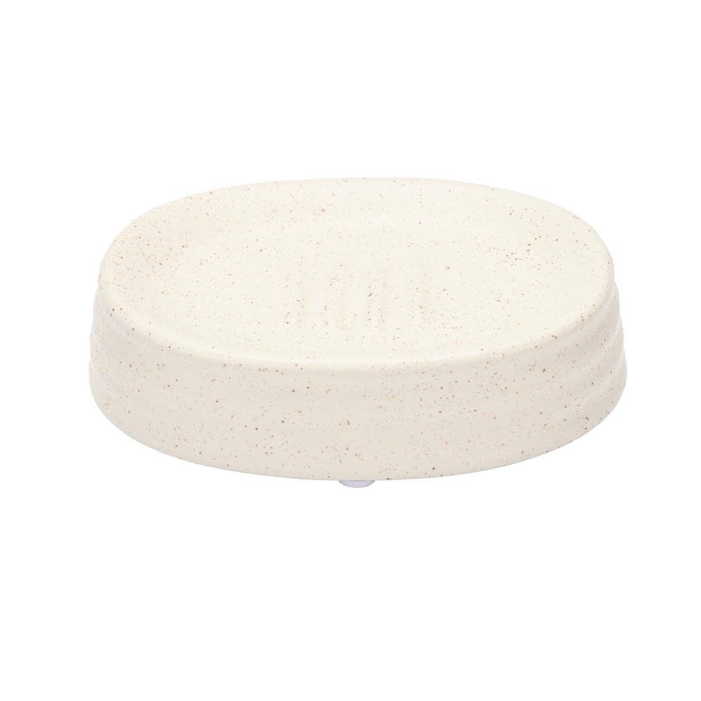 Fluted Stoneware Bath Accessories Set of 3- Cream