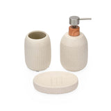 Ribbed Stoneware Bath Accessories Set of 3- Cream