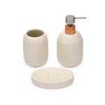 Ribbed Stoneware Bath Accessories Set of 3- Cream