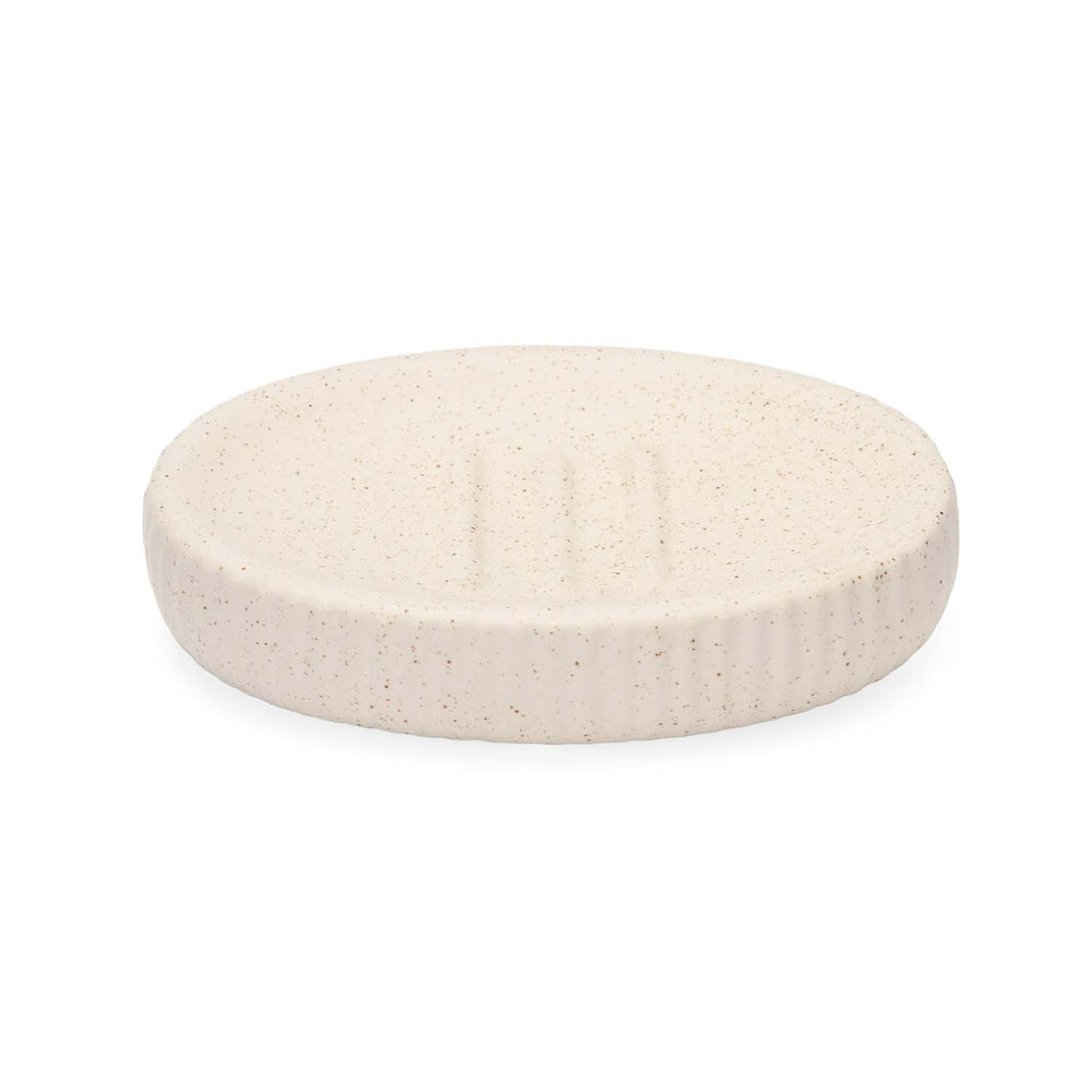 Ribbed Stoneware Bath Accessories Set of 3- Cream