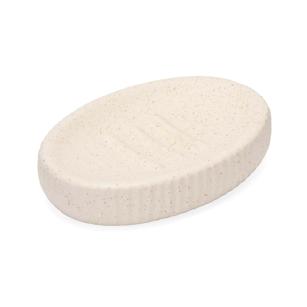 Ribbed Stoneware Bath Accessories Set of 3- Cream