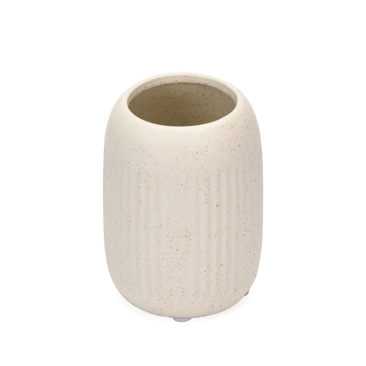 Ribbed Stoneware Bath Accessories Set of 3- Cream