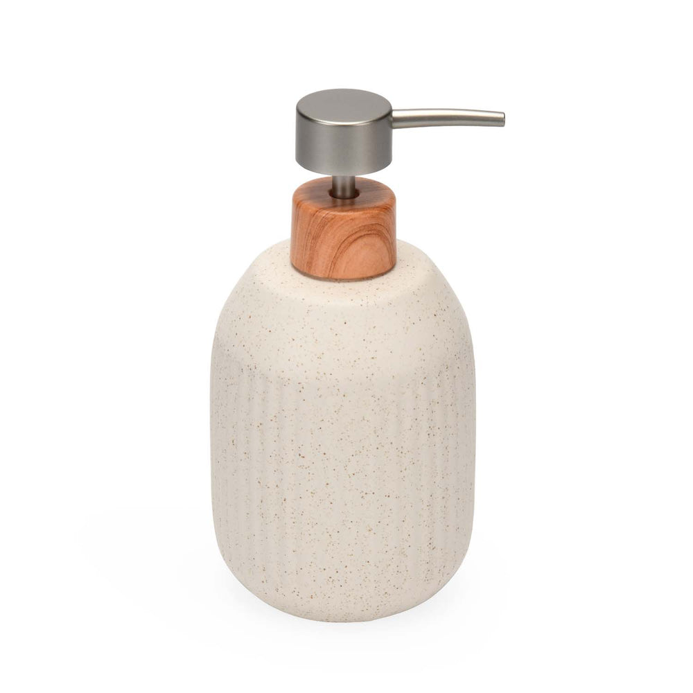Ribbed Stoneware Bath Accessories Set of 3- Cream