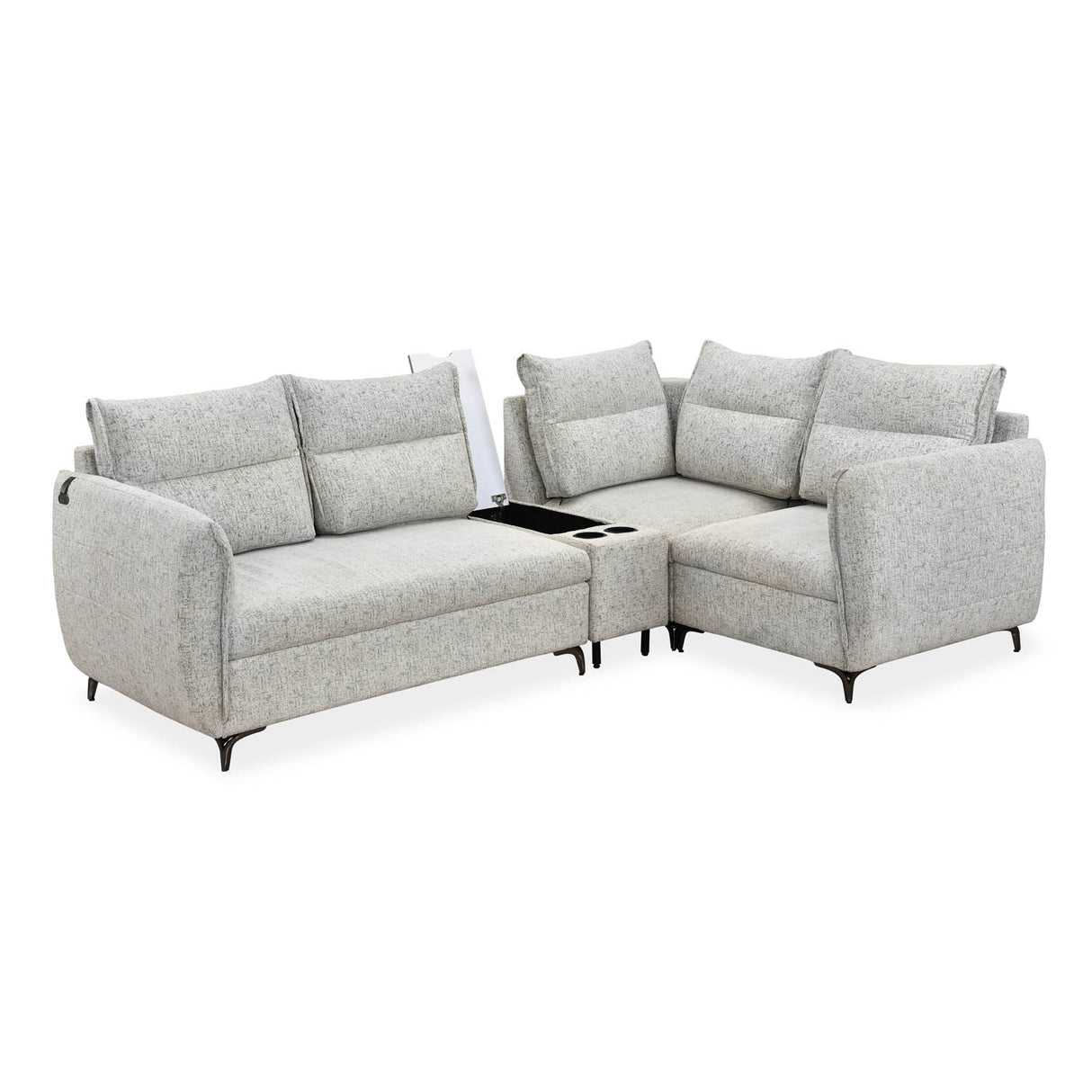Infinia 2+1+1 Seater Fabric Sofa Set with Left Corner Sofa and Rectangle Console- Off White