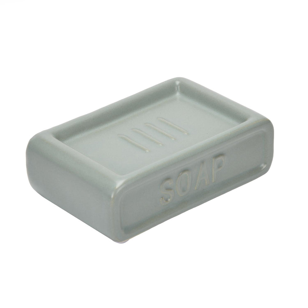 Square Stoneware Bath Accessories Set of 3- Green