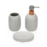 Ribbed Stoneware Bath Accessories Set of 3- Grey
