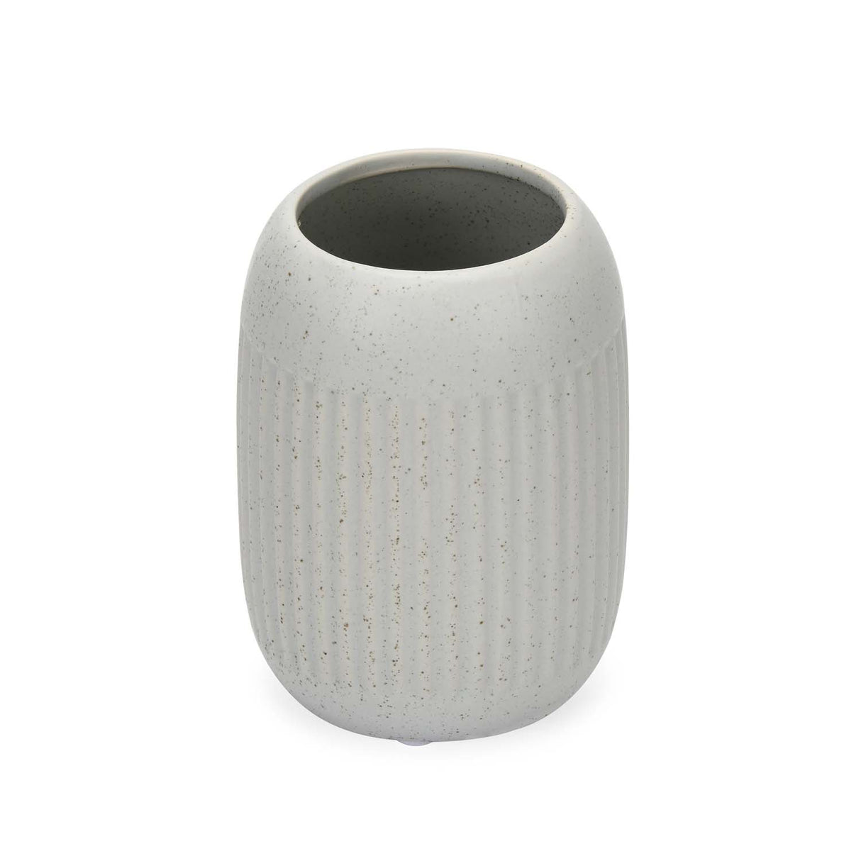 Ribbed Stoneware Bath Accessories Set of 3- Grey
