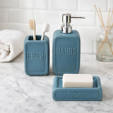 Square Stoneware Bath Accessories Set of 3- Blue