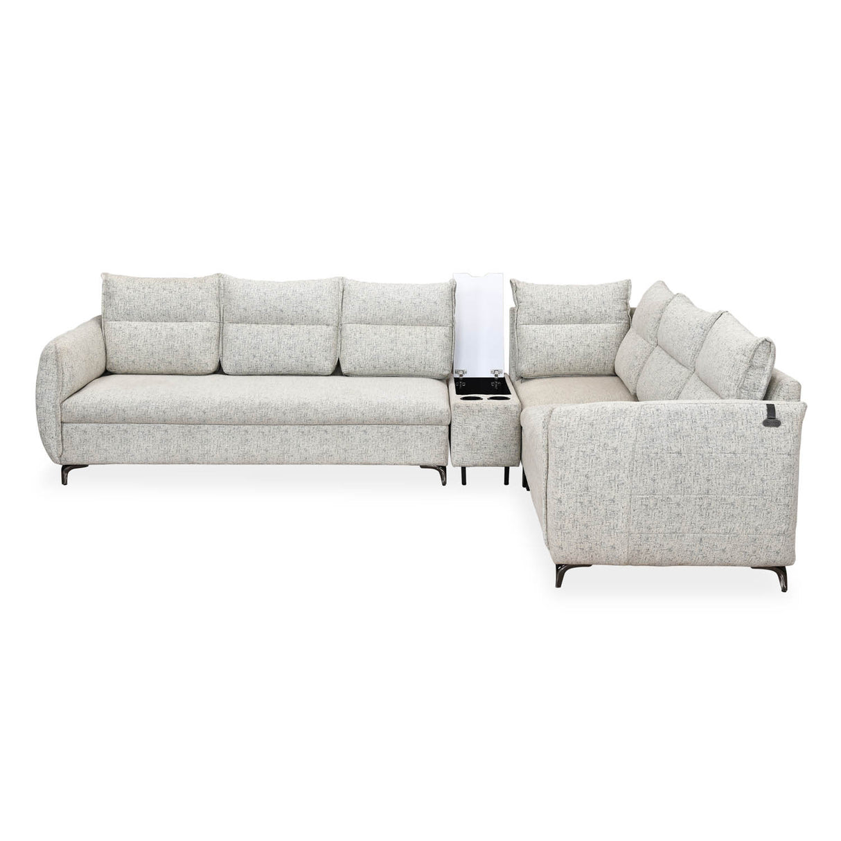 Infinia 3+2+1 Seater Fabric Sofa Set with Left Corner Sofa and Rectangle Console- Off White