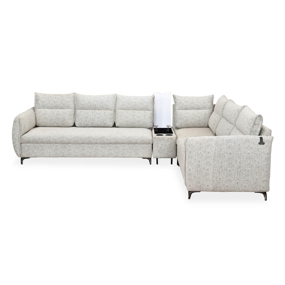 Infinia 3+2+1 Seater Fabric Sofa Set with Left Corner Sofa and Rectangle Console- Off White