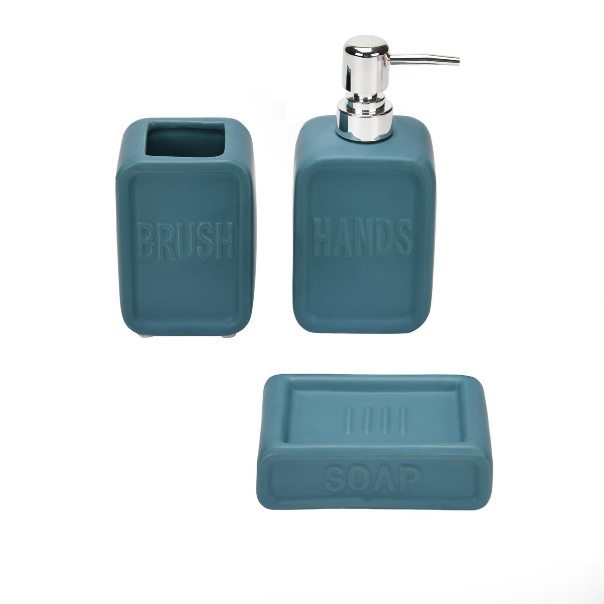 Square Stoneware Bath Accessories Set of 3- Blue