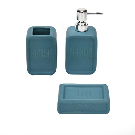 Square Stoneware Bath Accessories Set of 3- Blue