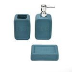 Square Stoneware Bath Accessories Set of 3- Blue
