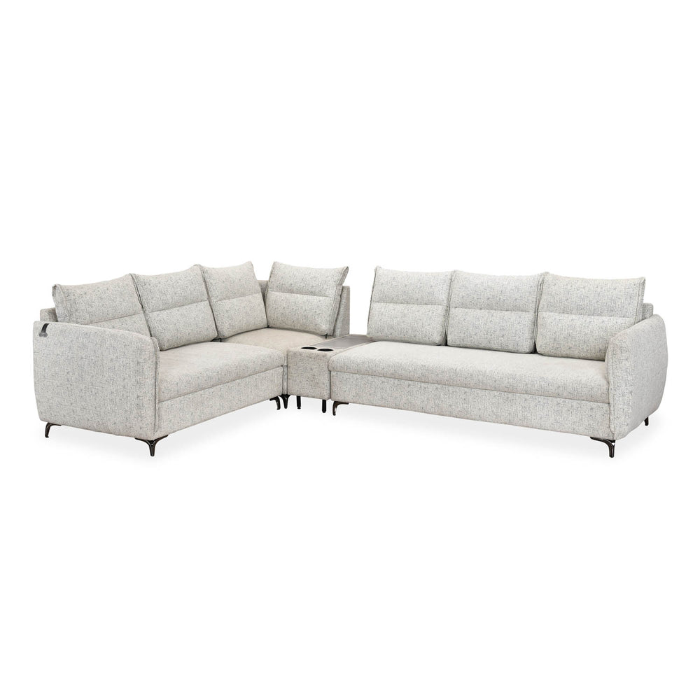 Infinia 3+2+1 Seater Fabric Sofa Set with Right Corner Sofa and Rectangle Console- Off White