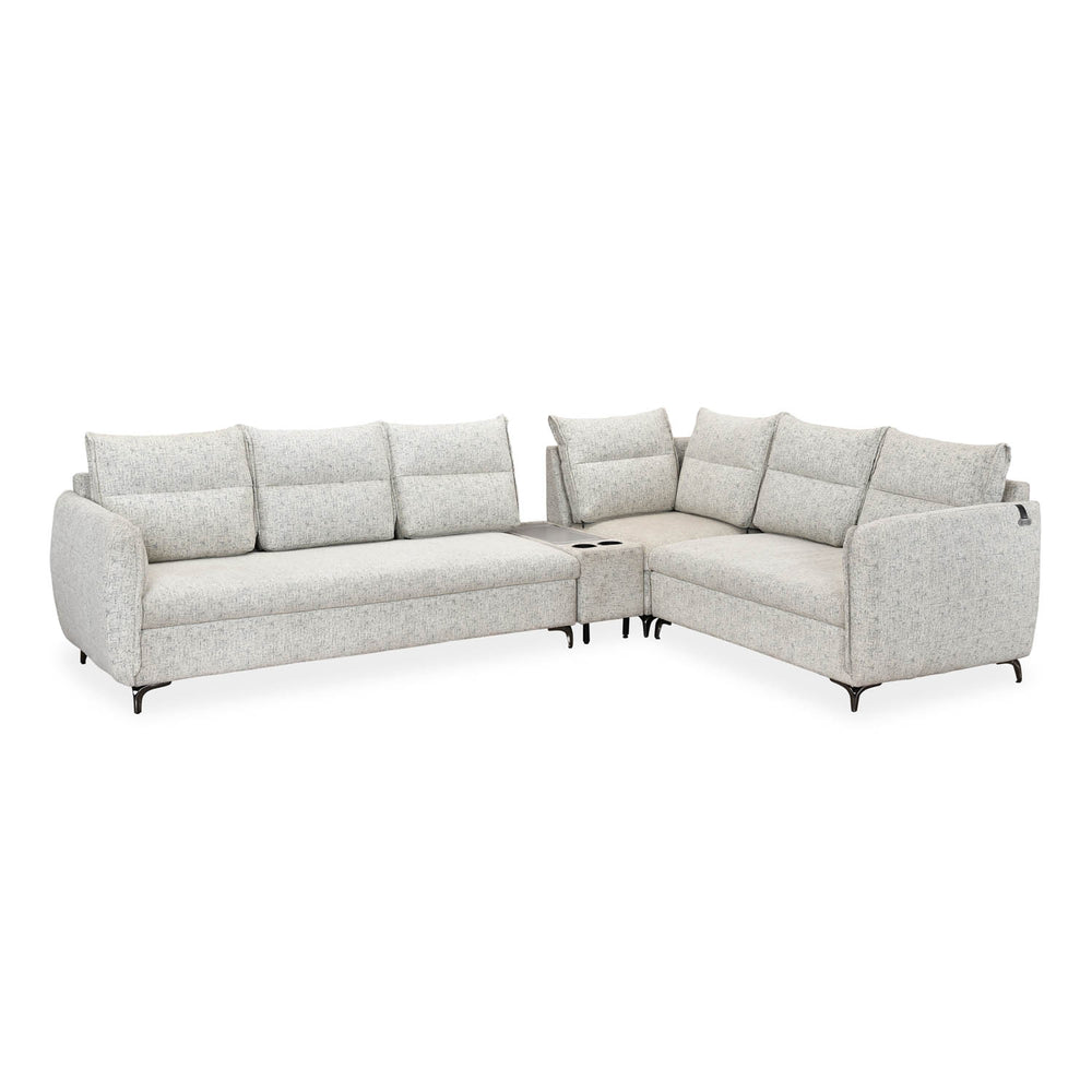 Infinia 3+2+1 Seater Fabric Sofa Set with Left Corner Sofa and Rectangle Console- Off White