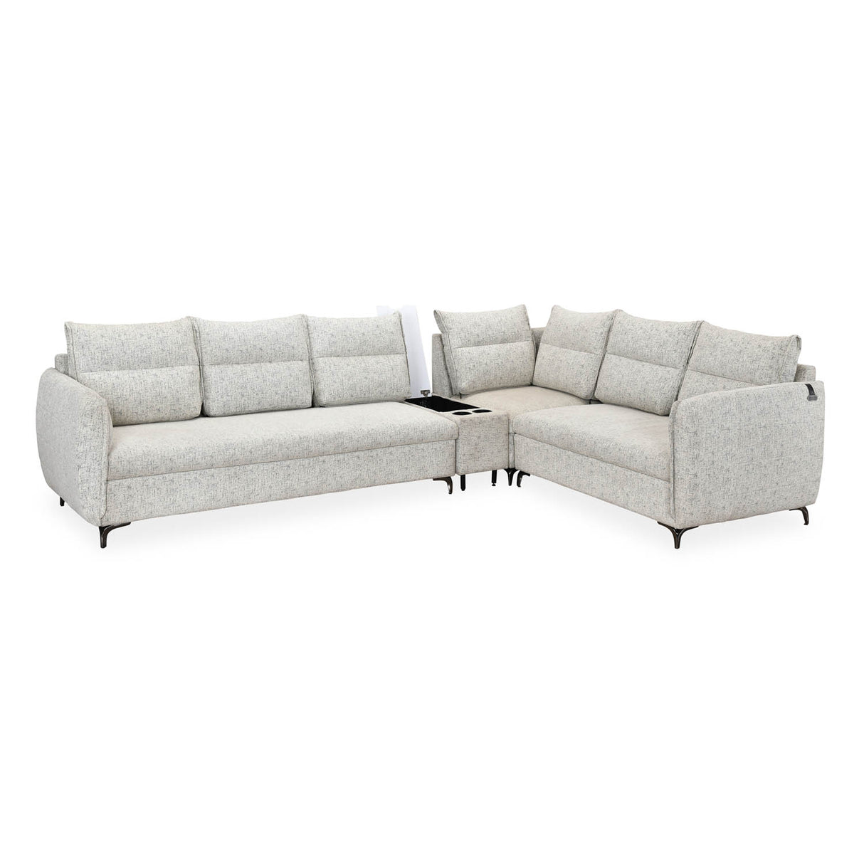 Infinia 3+2+1 Seater Fabric Sofa Set with Left Corner Sofa and Rectangle Console- Off White