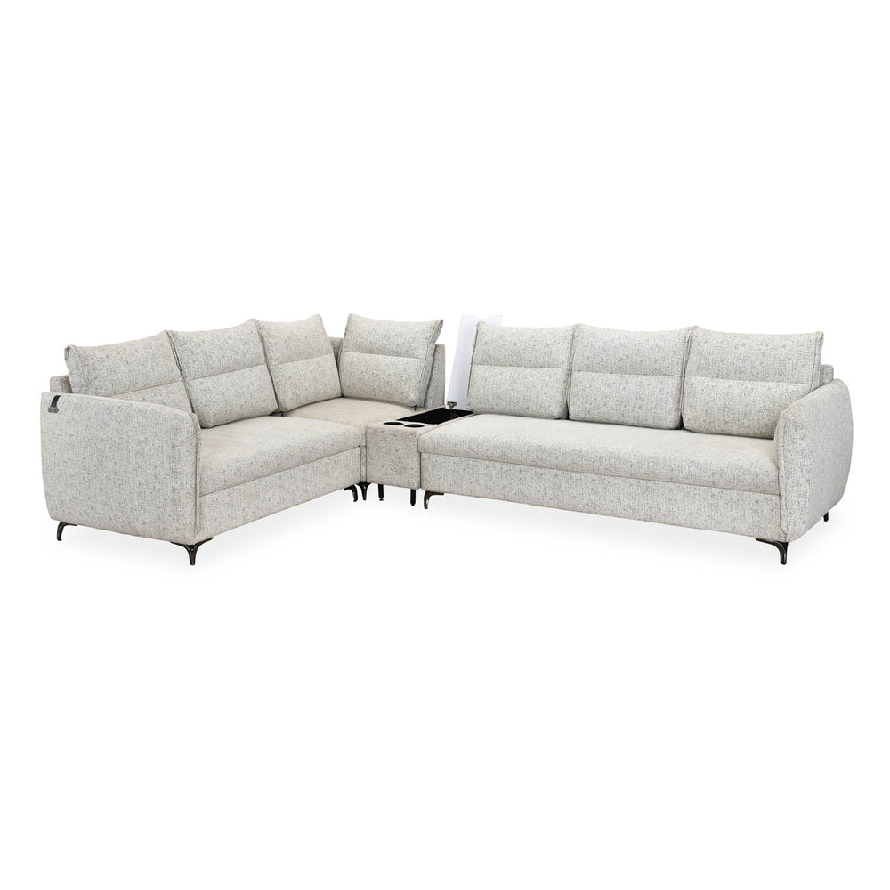 Infinia 3+2+1 Seater Fabric Sofa Set with Right Corner Sofa and Rectangle Console- Off White