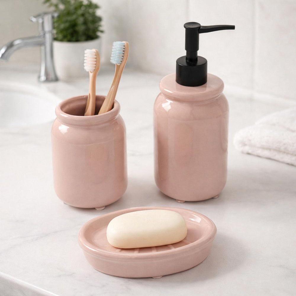 Round Rim Stoneware Batch Accessories Set of 3- Pink
