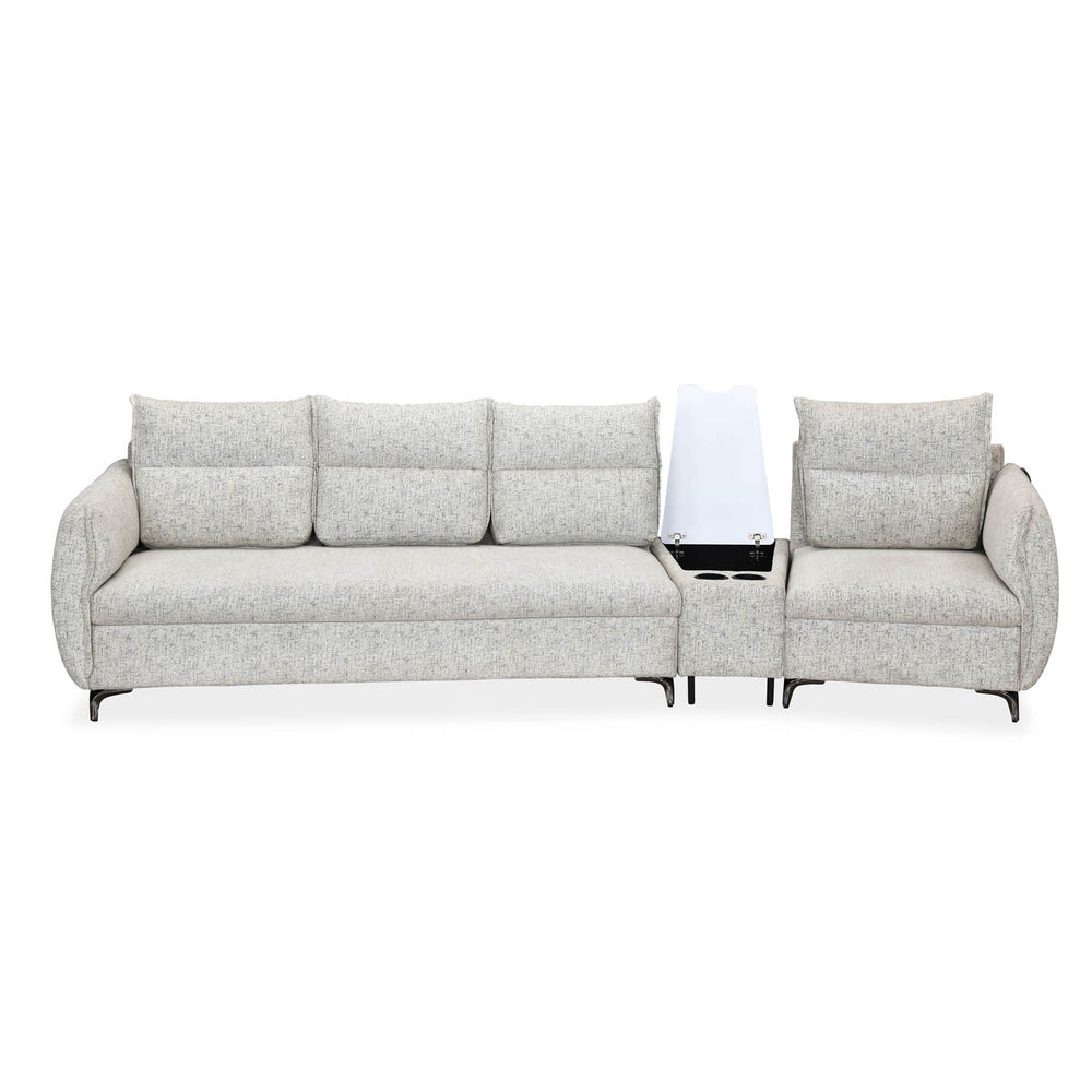 Infinia 3+1 Seater Fabric Sofa Set with Triangle Console- Off White