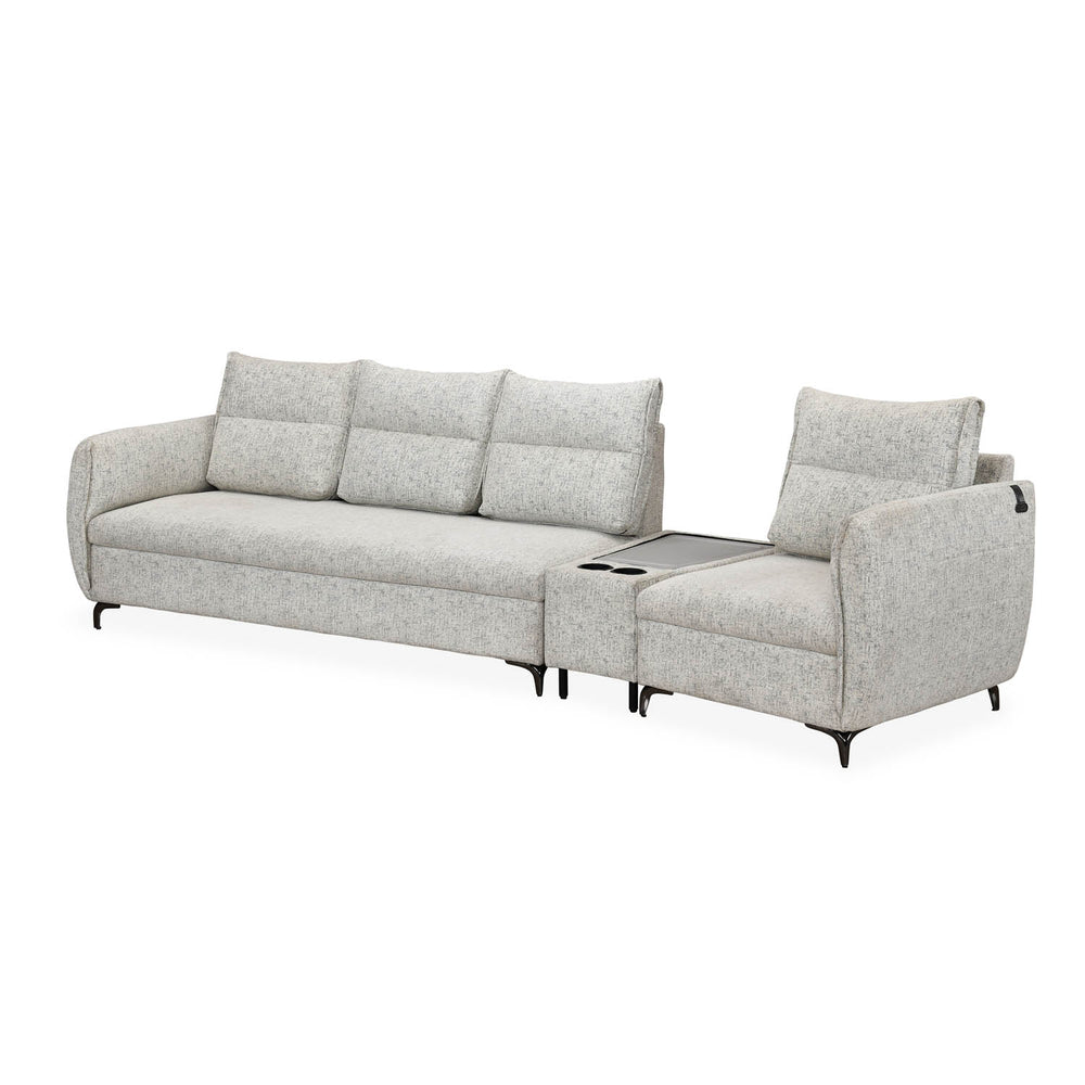 Infinia 3+1 Seater Fabric Sofa Set with Triangle Console- Off White