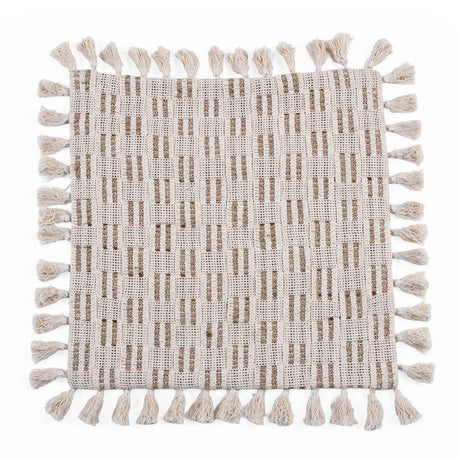 Checks Embroidered Cotton & Polyester 16" x 16" Cushion Cover- Beige & Brown