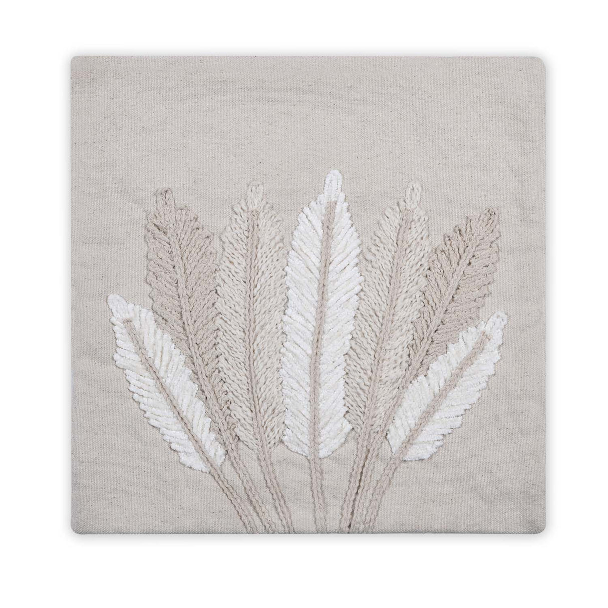 Seven Leaf Cotton & Polyester 16" x 16" Cushion Cover- Beige