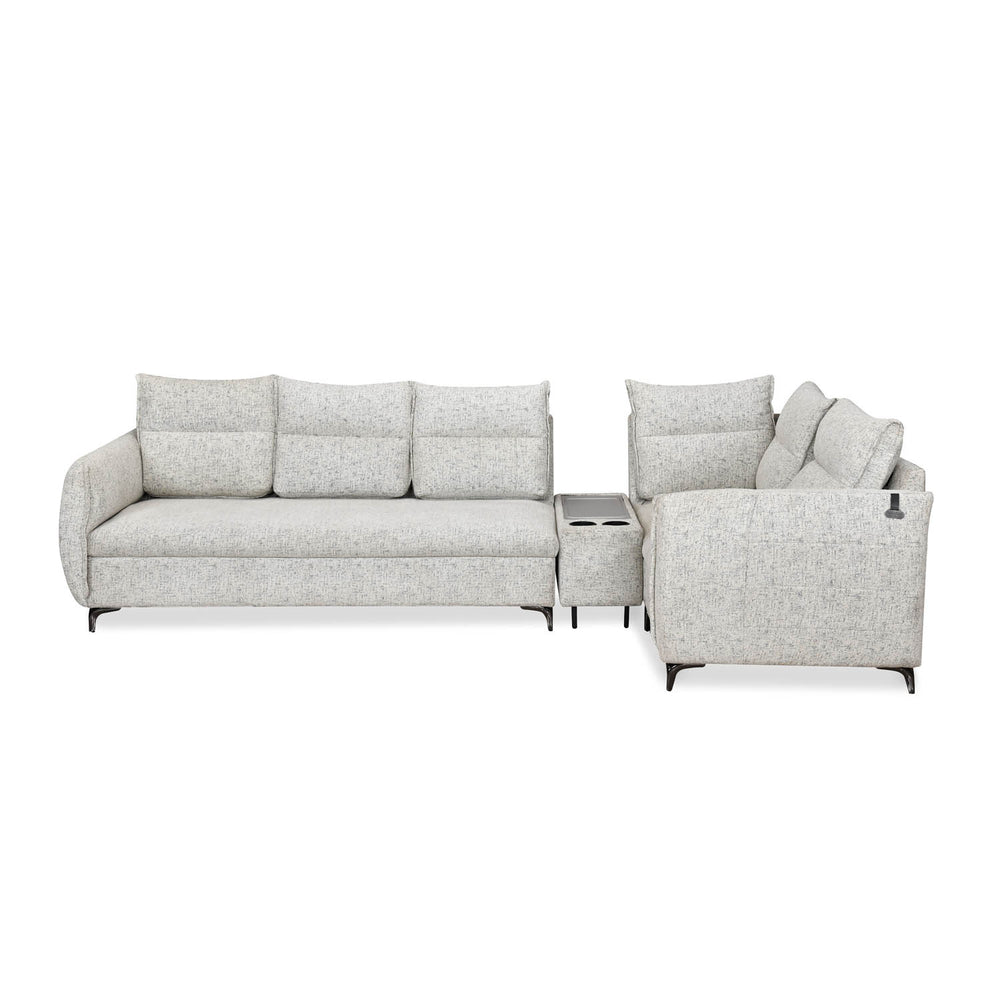 Infinia 3+1+1 Seater Fabric Sofa Set with Left Corner Sofa and Rectangle Console- Off White