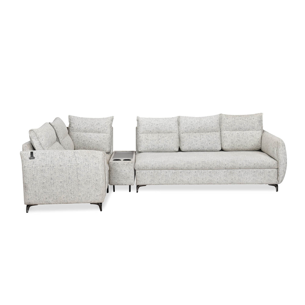 Infinia 3+1+1 Seater Fabric Sofa Set with Right Corner Sofa and Rectangle Console- Off White