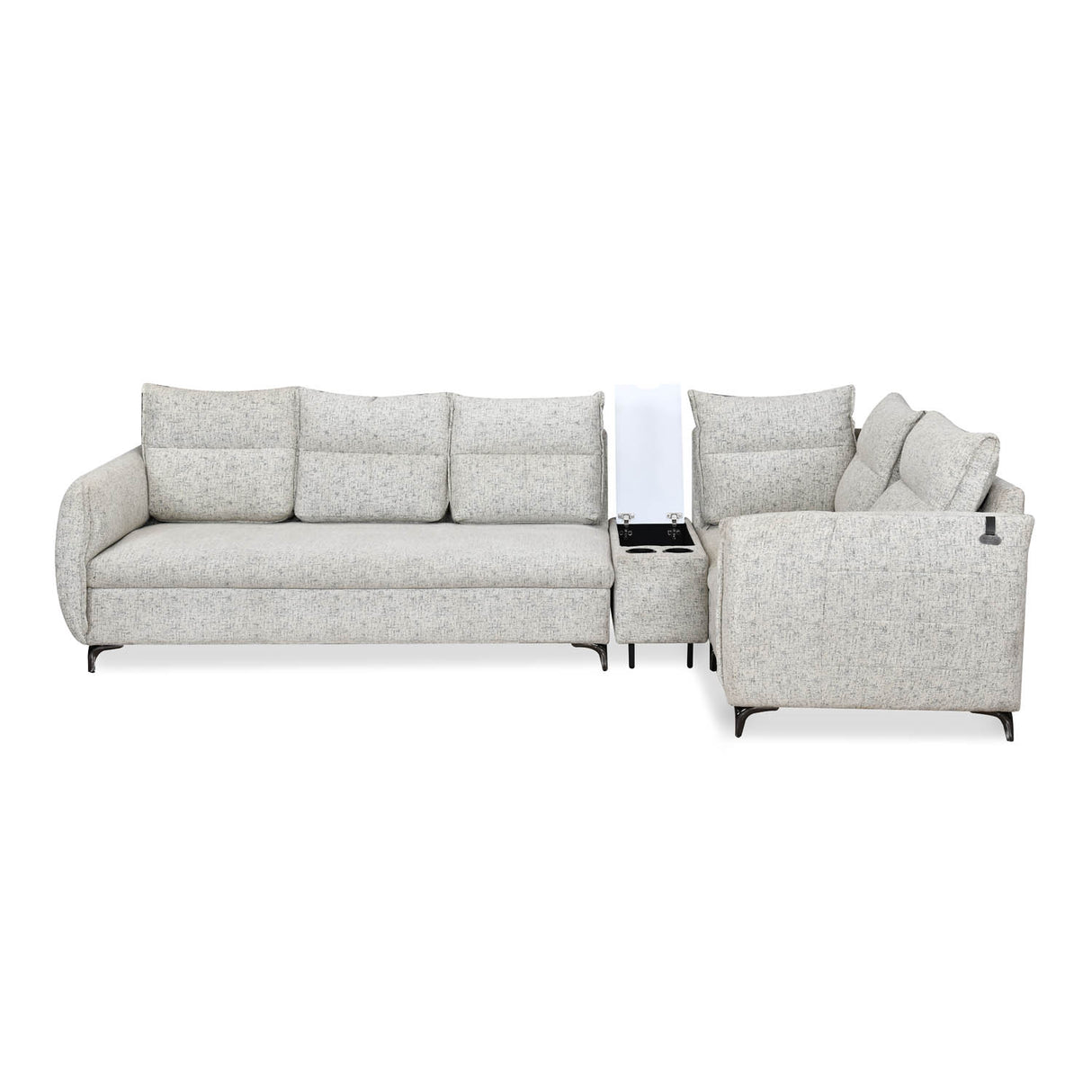 Infinia 3+1+1 Seater Fabric Sofa Set with Left Corner Sofa and Rectangle Console- Off White