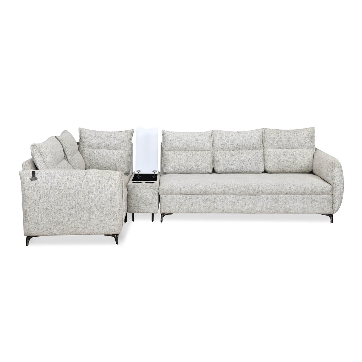 Infinia 3+1+1 Seater Fabric Sofa Set with Right Corner Sofa and Rectangle Console- Off White