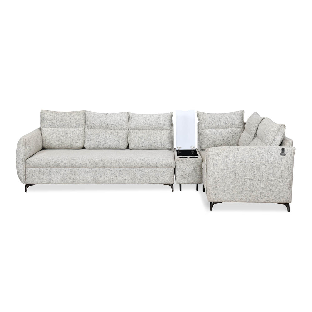 Infinia 3+1+1 Seater Fabric Sofa Set with Left Corner Sofa and Rectangle Console- Off White